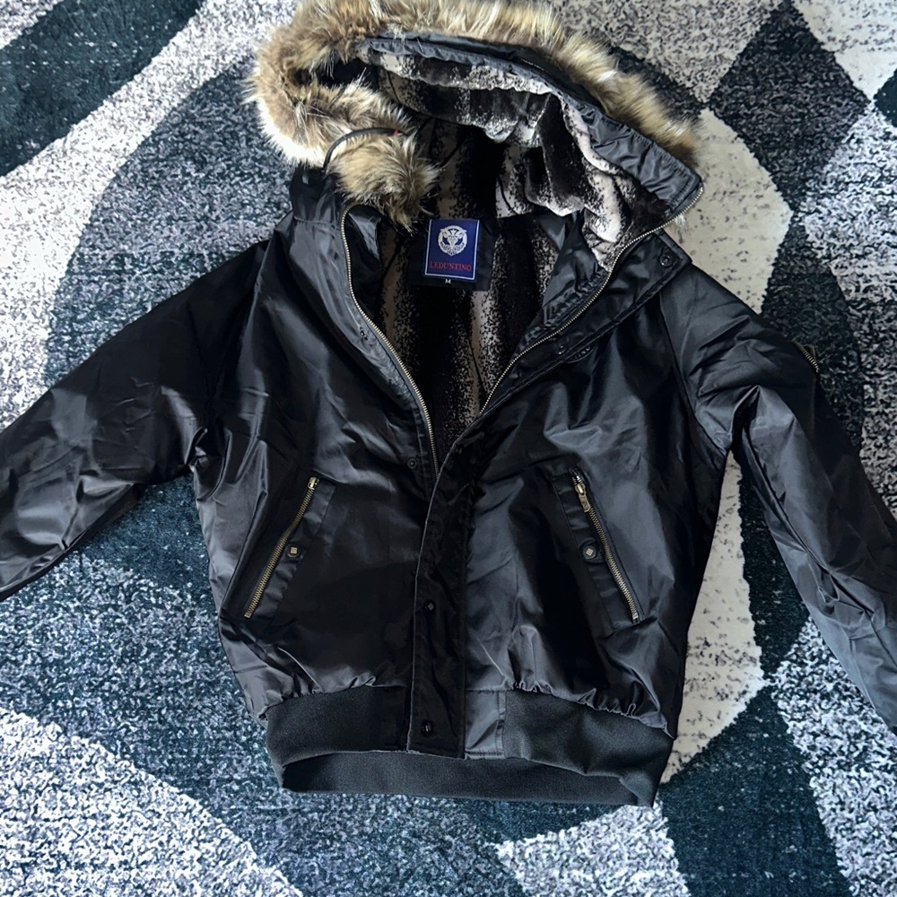 Black Fur-Trimmed Hooded Jacket
